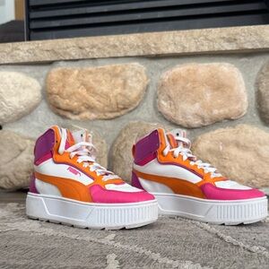 Puma Pink, Orange & White Platform High-Top Sneakers